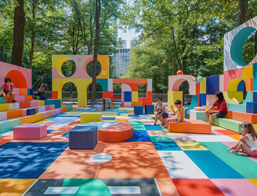 Colores vivos y patrones geométricos en el diseño de un parque infantil