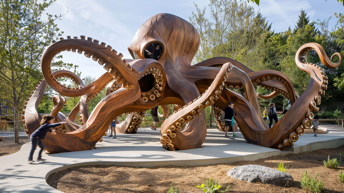 Arquitectura lúdica: un pulpo monumental de madera