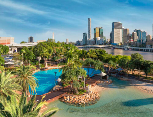 Una playa artificial en Brisbane, Australia