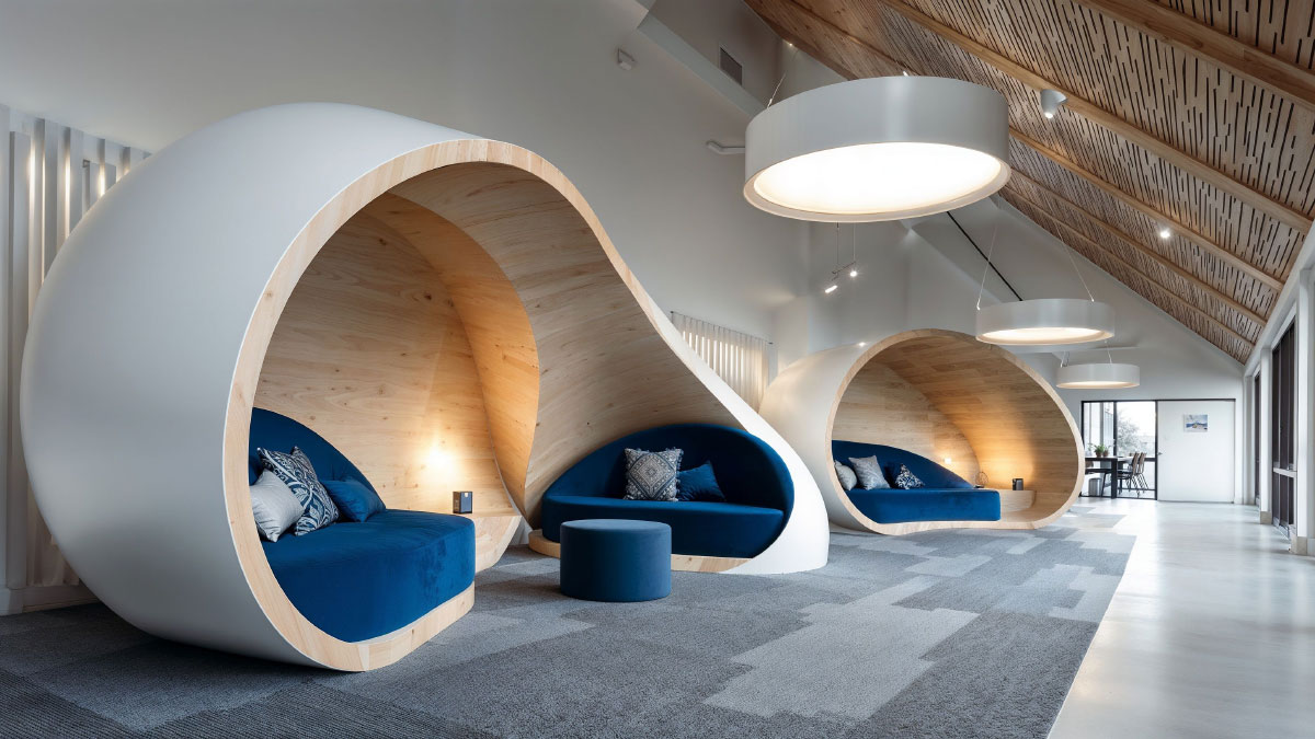 Cápsula prefabricada para interiores públicos y corporativos