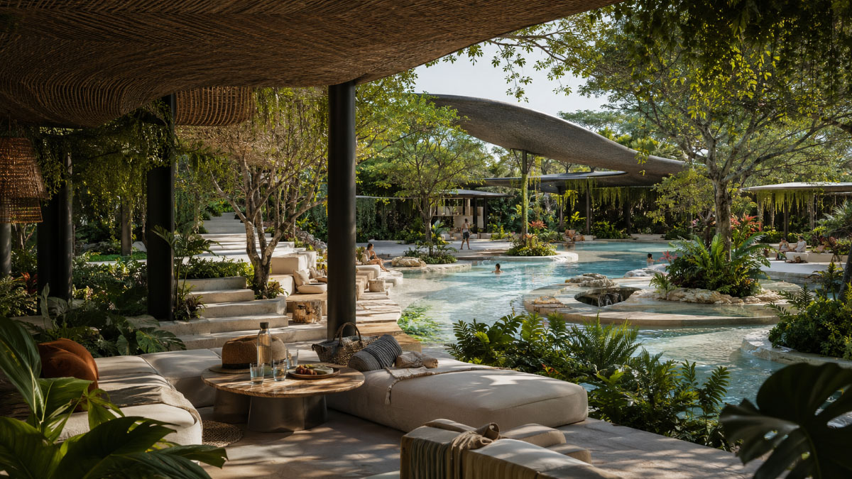 La piscina del hotel o resort se hace jardín habitable